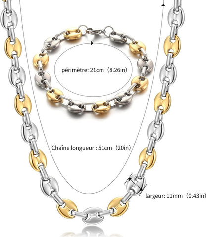 AFSTALR Herren Halskette Edelstahl Kaffeebohne Armband Set