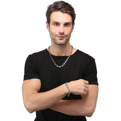 Herren Kaffeebohnen Kette & Armband Set Edelstahl 6mm Silber 51cm