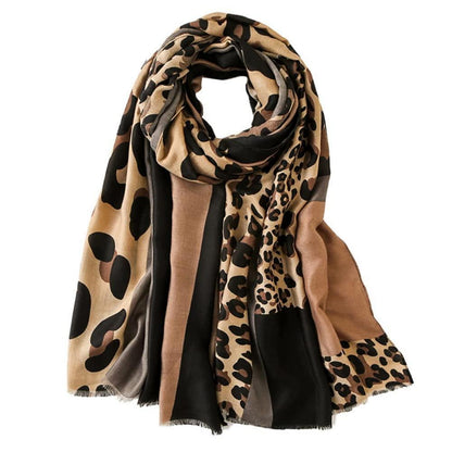 Kuschelschal Damen Leopardenmuster warm, Stola Braun