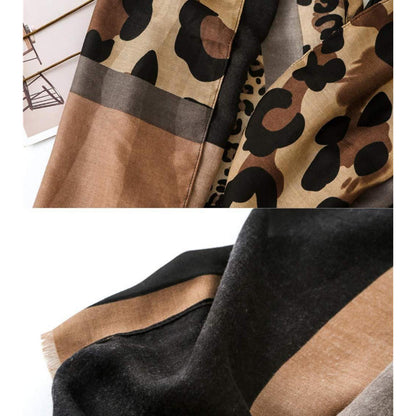 Kuschelschal Damen Leopardenmuster warm, Stola Braun
