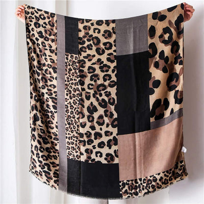 Kuschelschal Damen Leopardenmuster warm, Stola Braun