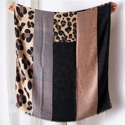Kuschelschal Damen Leopardenmuster warm, Stola Braun