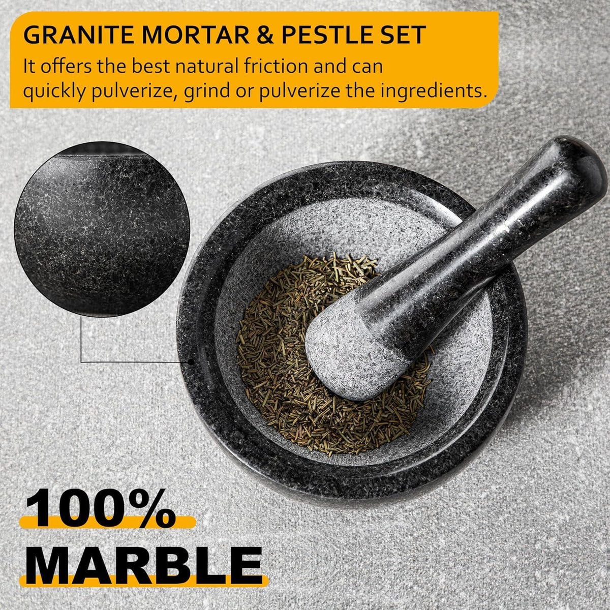Granit Mörser mit Stößel 580ML Ø 16 cm für Gewürze und Kräuter