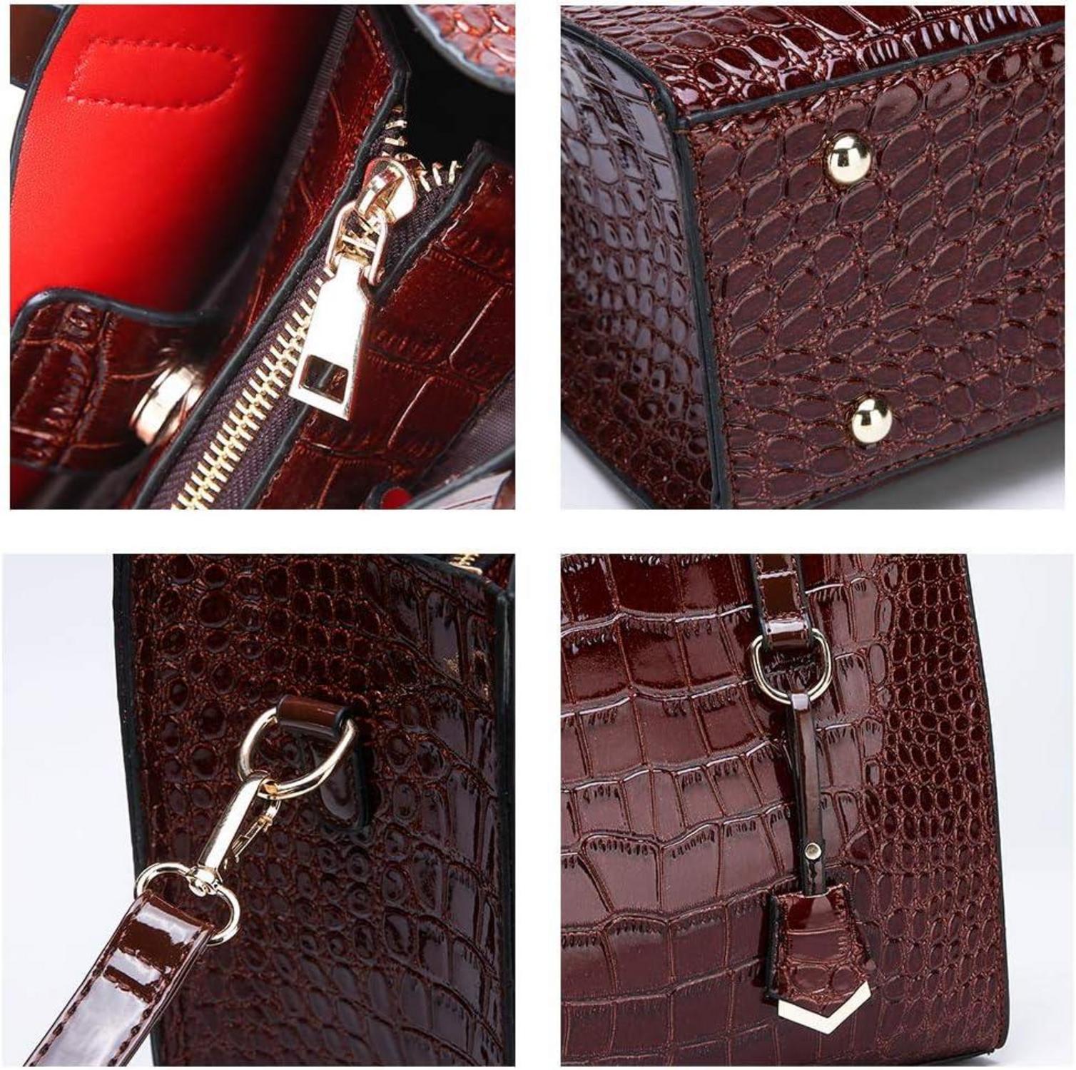 Coolives Damen Handtaschen Set Krokodil-Muster Schultertasche Henkeltasche