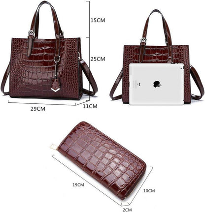 Damen Handtaschen Set Krokodil-Muster Schulter Umhängetasche