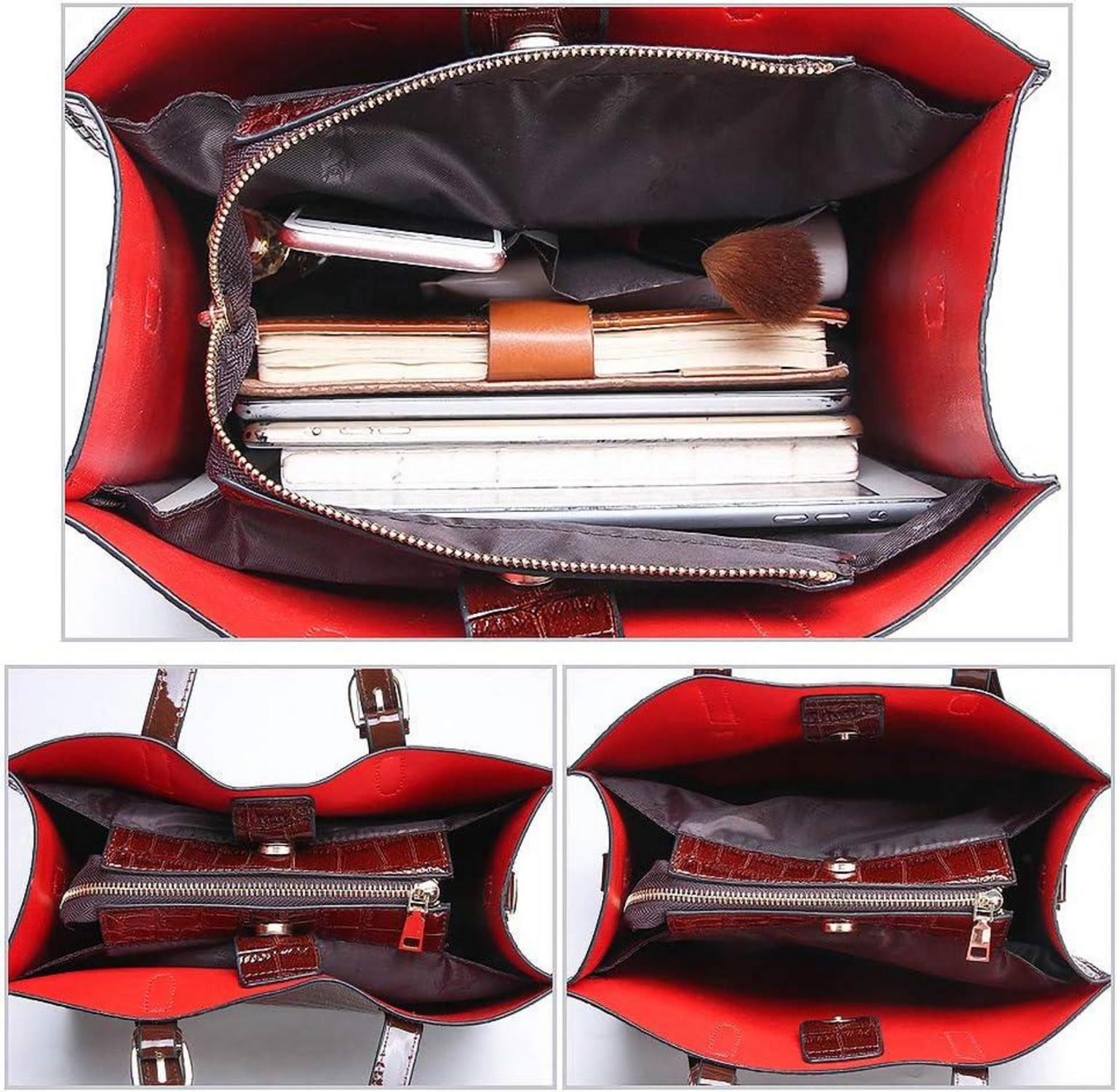 Damen Set Handtaschen Krokodil-Muster Schultertasche Henkeltasche