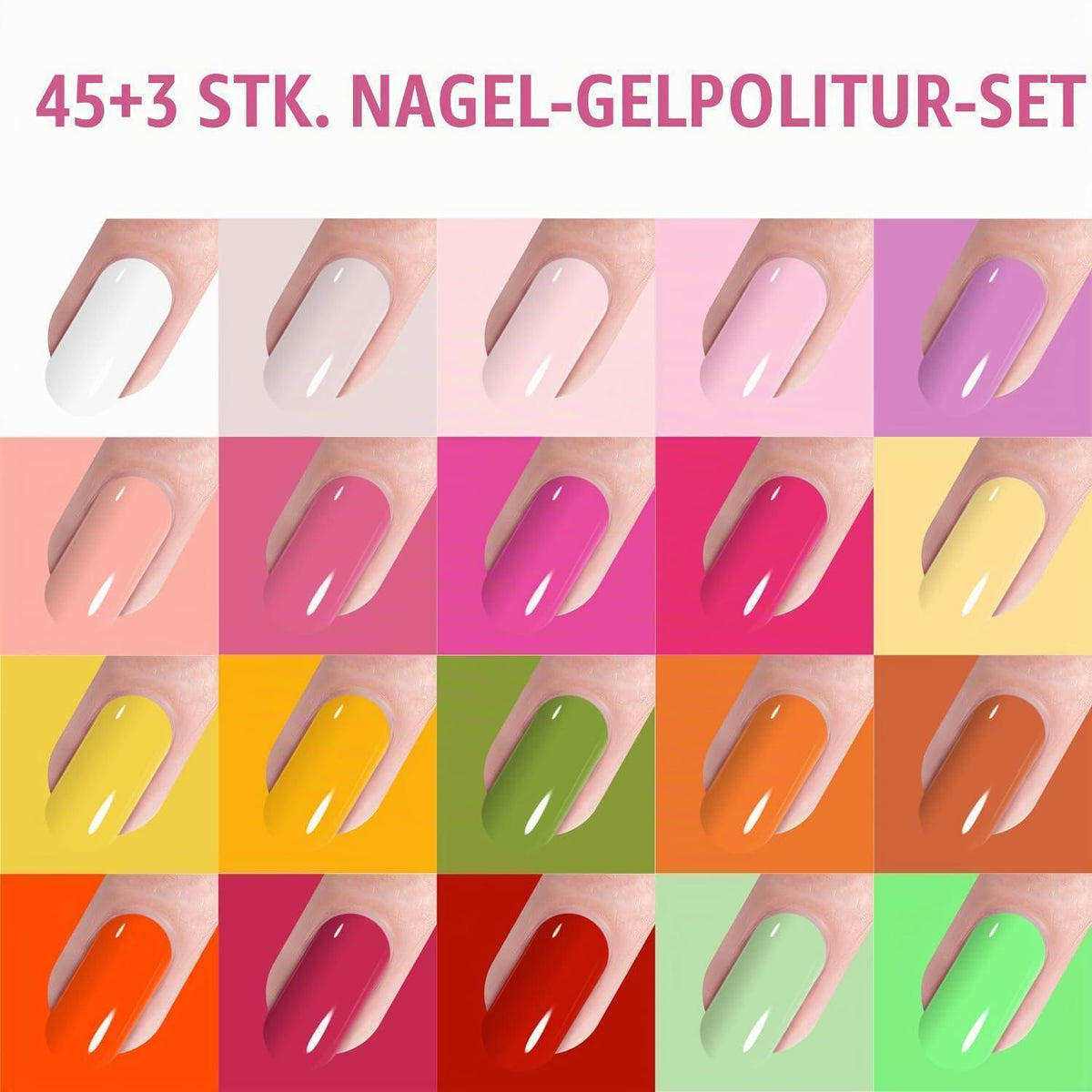 48x Gellack Set – 45 Farben + Base & Top Coat