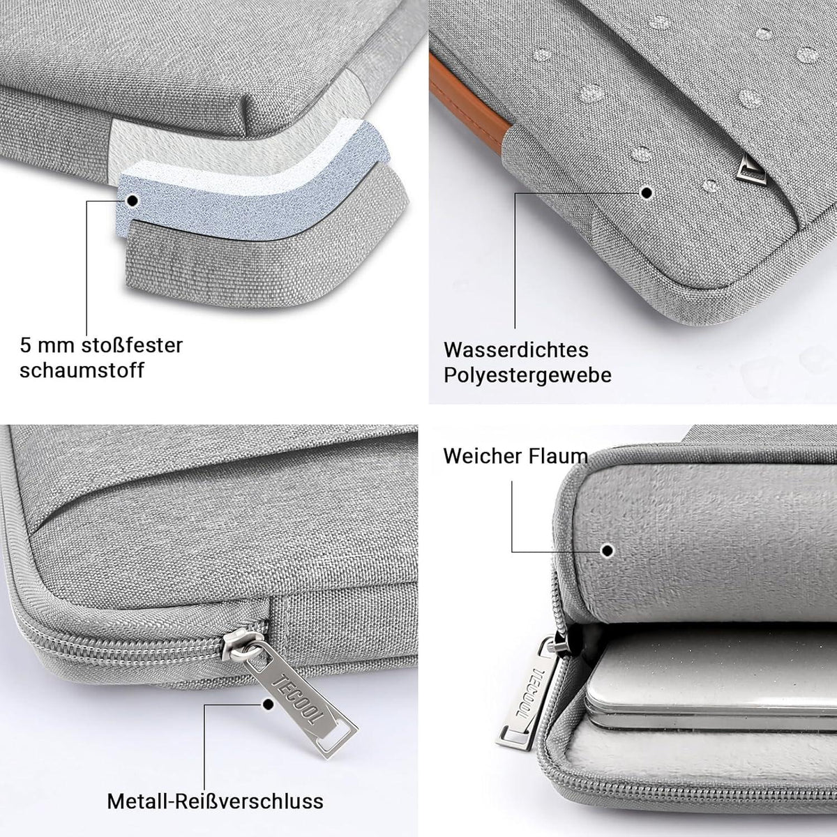 TECOOL 13 Zoll Laptop MacBook Air Tasche Hülle 2024 Grau