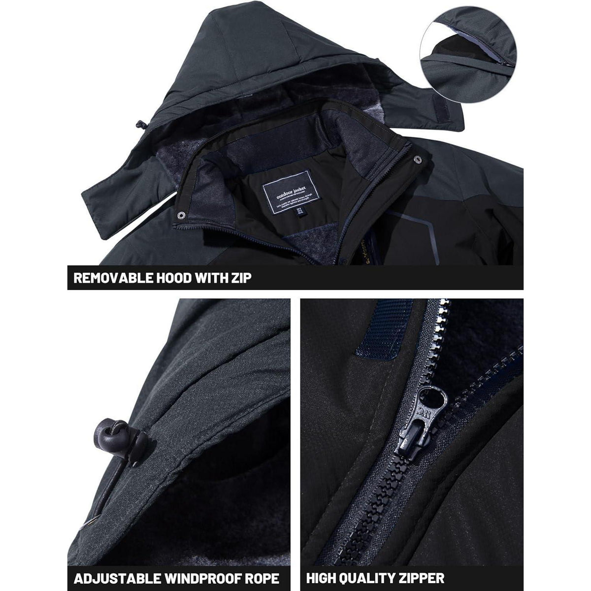Herren Winterjacke wasserdicht & winddicht mit Fleece-Futter XL Dunkelgrau