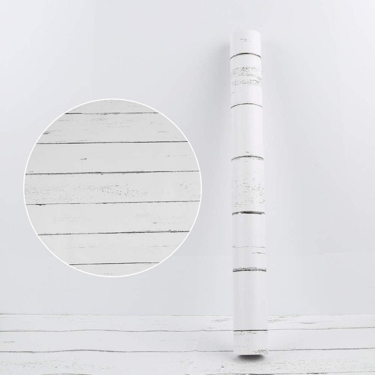 Weiße Selbstklebende Tapete Holzstreifen 44.5x500cm Wohnung Küche