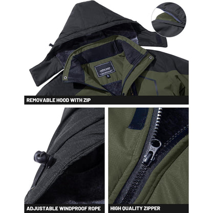Herren Winterjacke wasserdicht warm gefüttert mit Kapuze Armeegrün L
