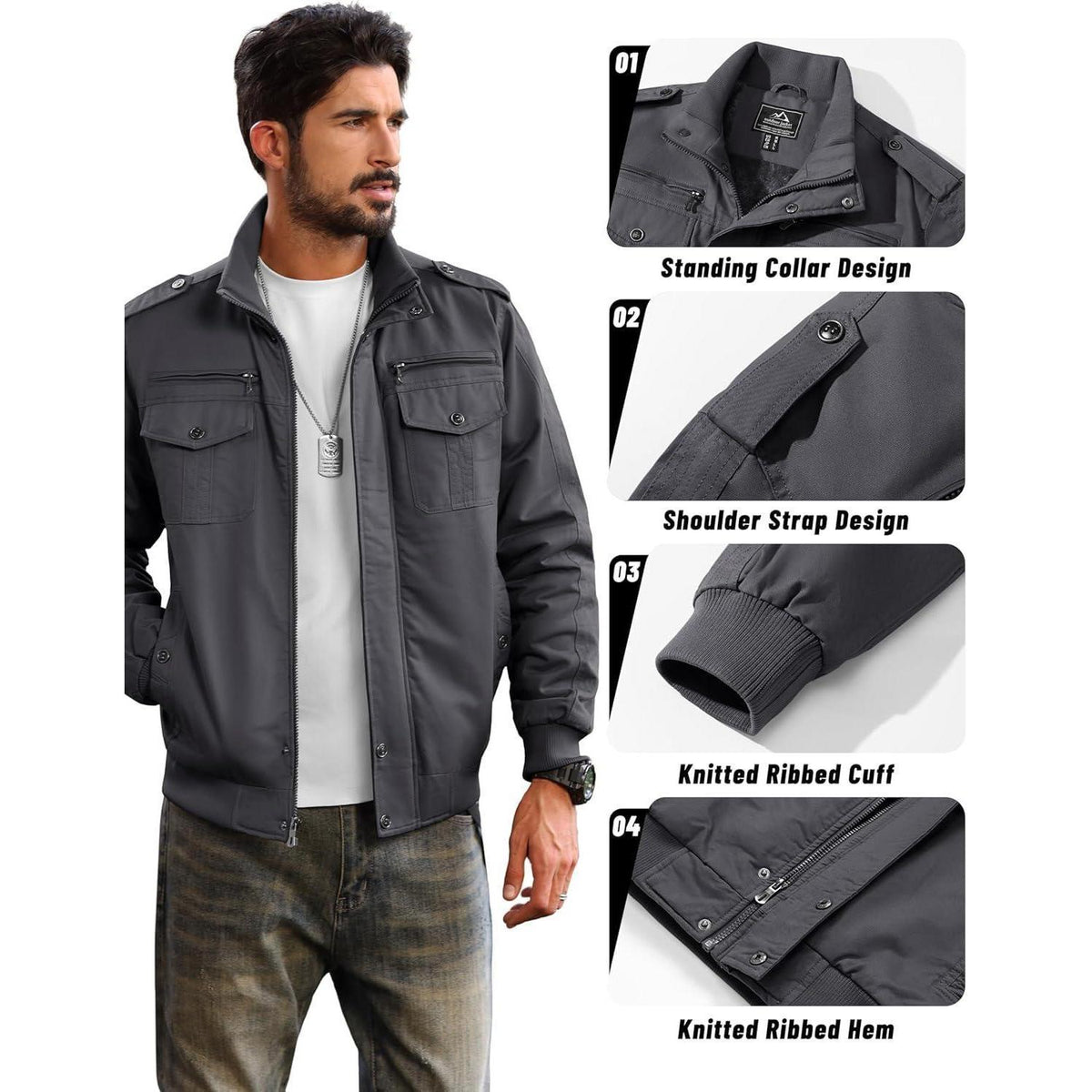 Herren Fleecejacke Winterjacke Grau – Warm & Funktional 3XL