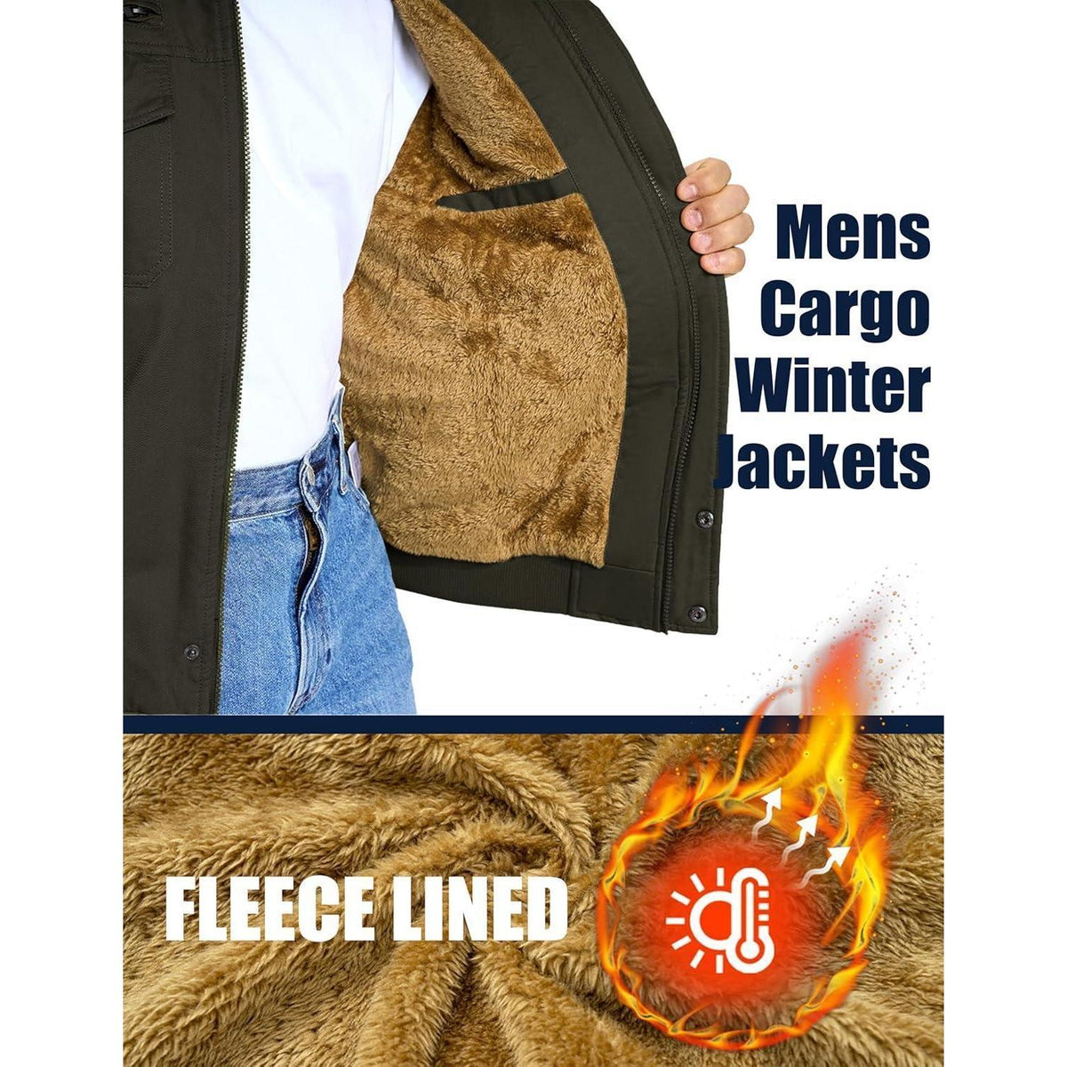 Herren Fleecejacke Winterjacke Warm & Funktional Armeegrün
