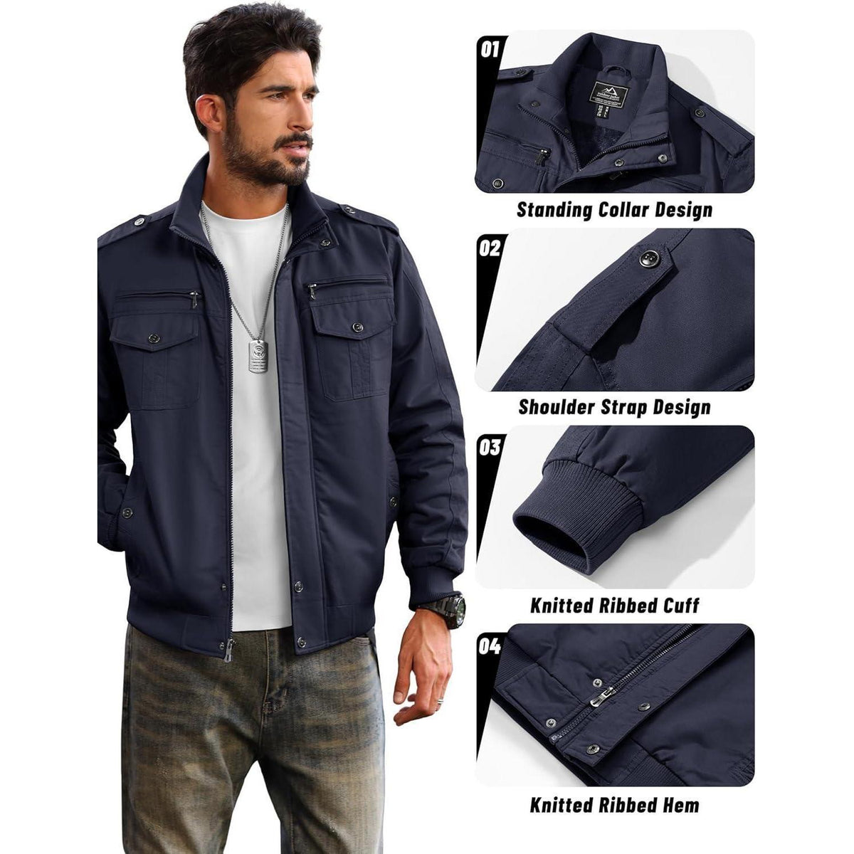 Herren Fleecejacke Winterjacke Warm & Funktional Dunkelblau