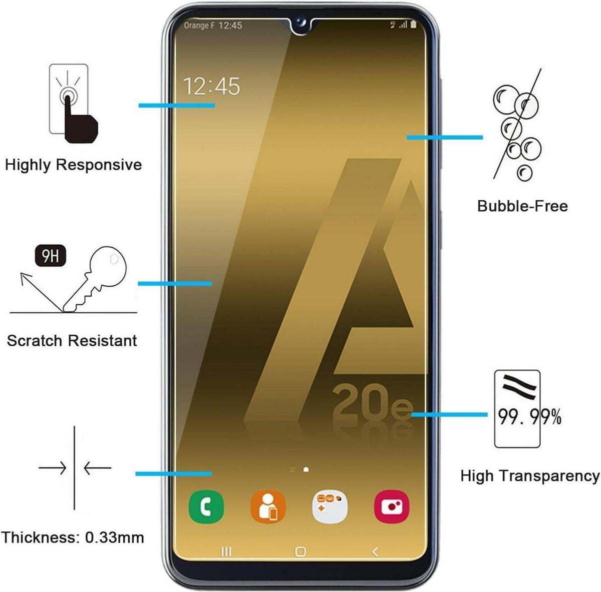 Panzer Schutzglas Samsung Galaxy A20e 2 Stück 9H HD 0.33mm