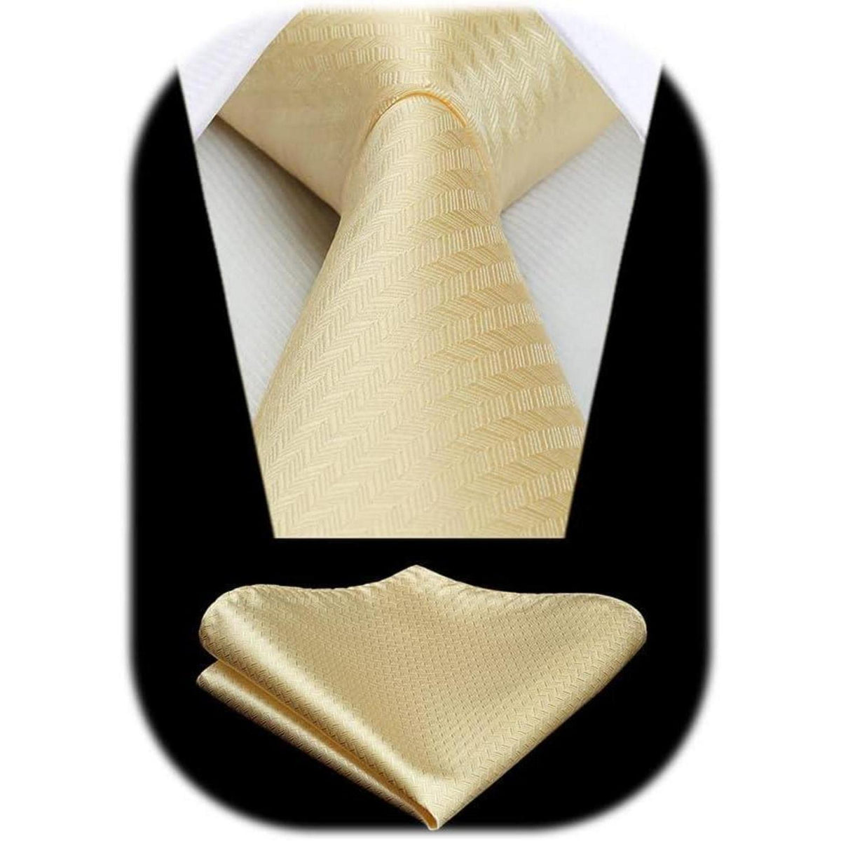 Krawatten-Set Herren: Kariert mit Einstecktuch Beige