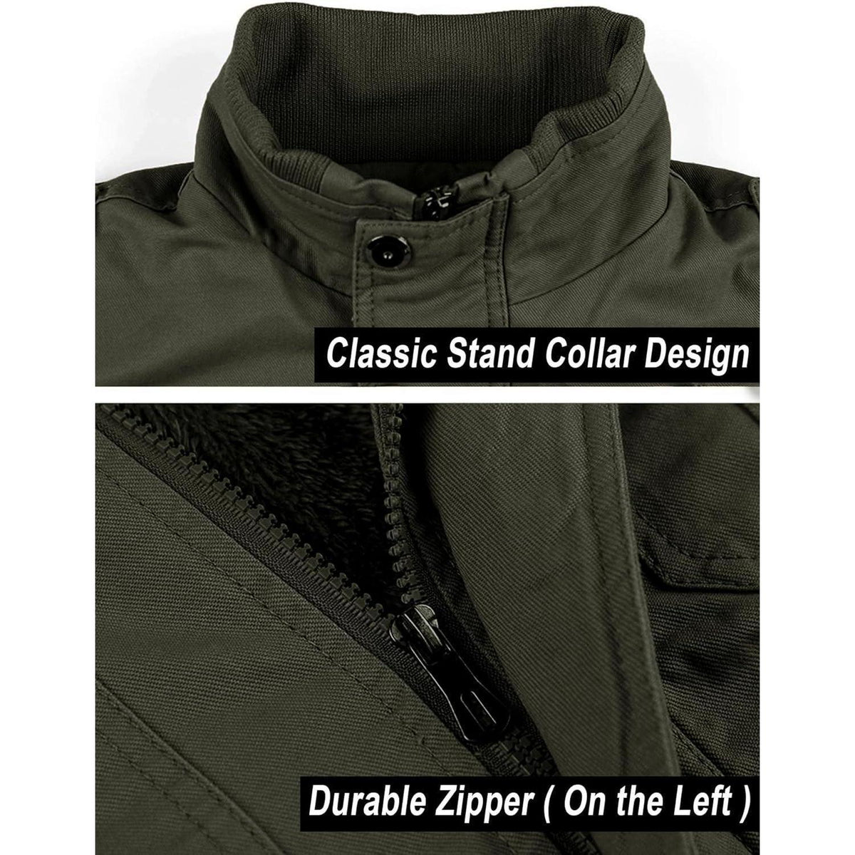 Herren Winterjacke Warm Gefüttert Fleecejacke Cargo Jacke Armygrün