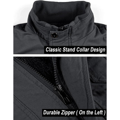 Herren Winterjacke Warm Gefüttert Fleecejacke Cargo Jacke Grau