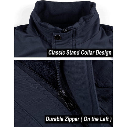 Herren Winterjacke gefüttert Fleecejacke Cargo Jacke Dunkelblau