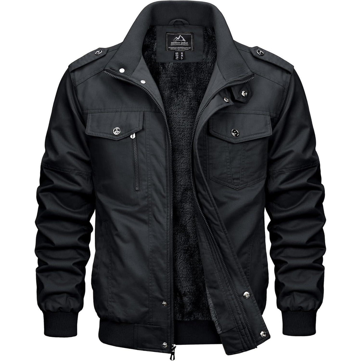 Herren Winterjacke Warm Gefüttert mit Taschen L Schwarz