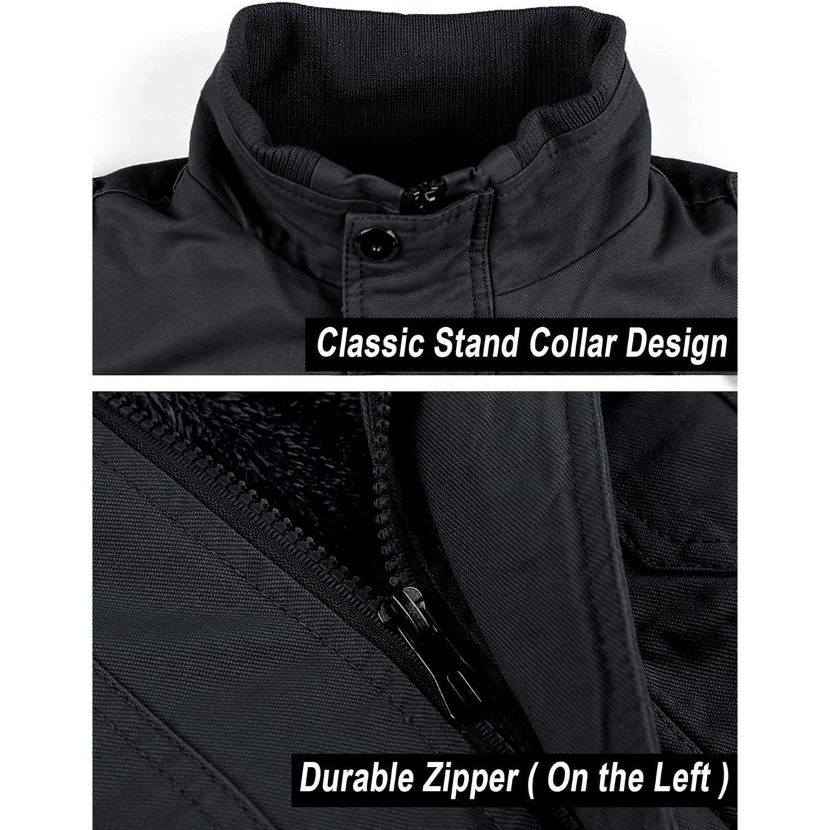 Herren Winterjacke Warm Gefüttert mit Taschen L Schwarz