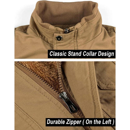 Herren Winterjacke Warm Gefüttert Khaki XL