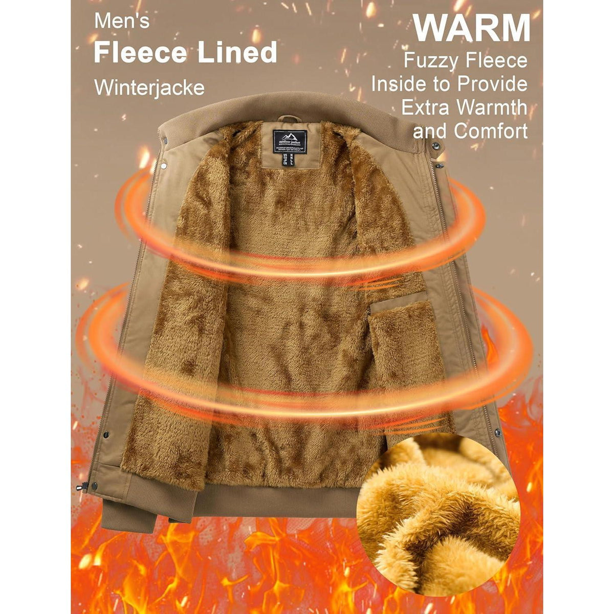Herren Winterjacke warm gefüttert mit vielen Taschen Khaki M