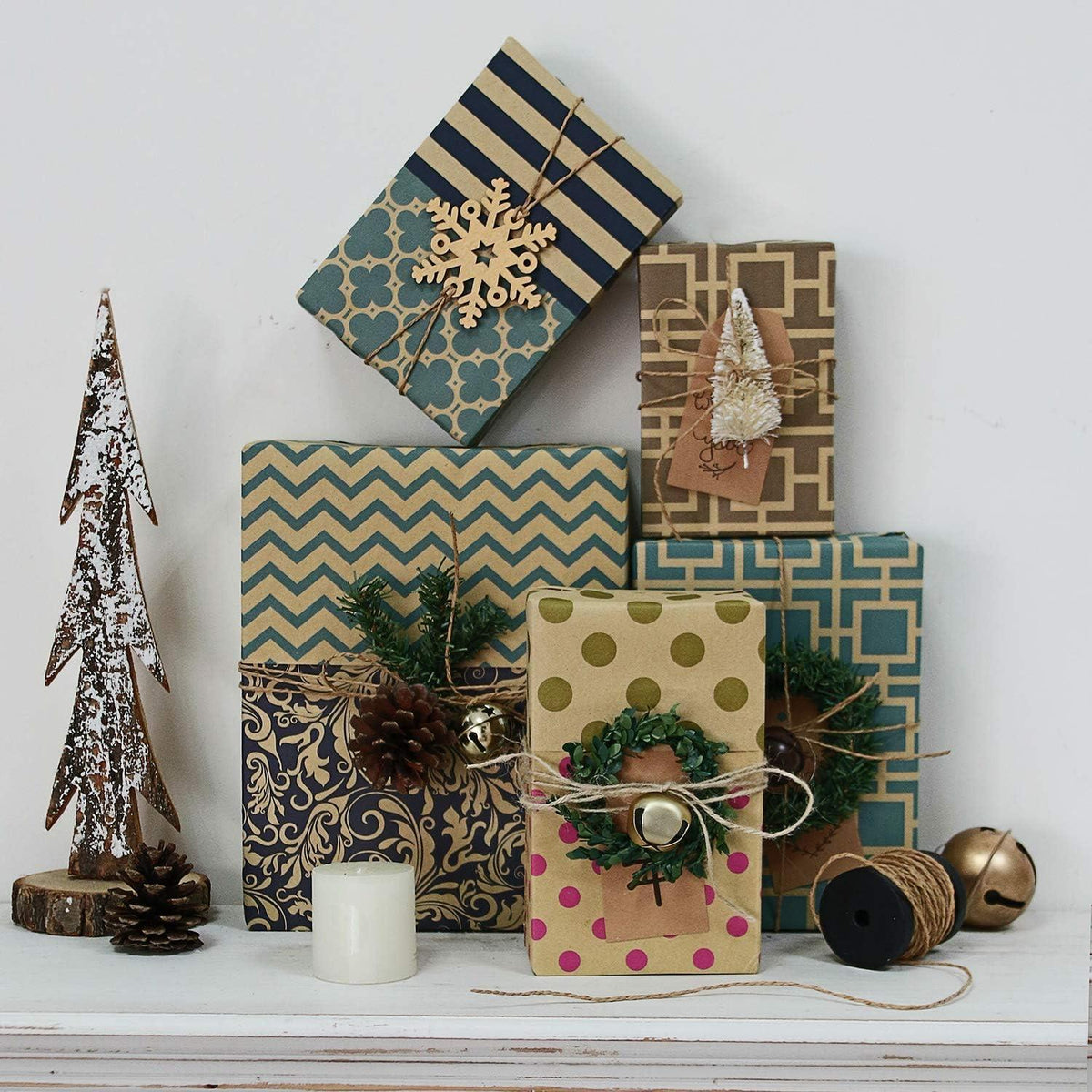 RUSPEPA Kraftpapier Rolle - 6 Blatt Navy Geometric Design