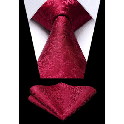 Herren Weste Krawatte Einstecktuch Set Jacquard Burgunder 3XL