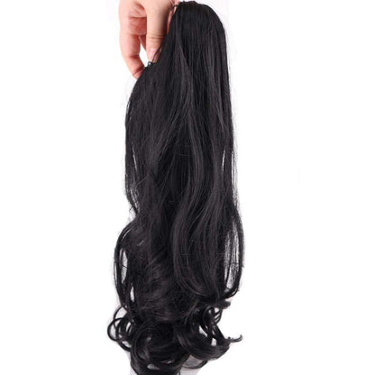 Gewellter Pferdeschwanz Clip-in Extension Schwarz 45cm