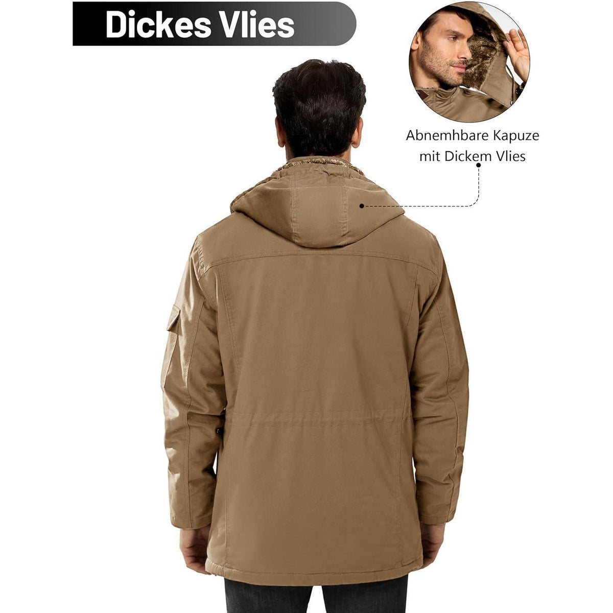 Winterparka Herren Fleecegefüttert mit Taschen & Kapuze