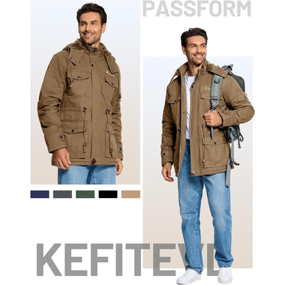 Winterparka Herren Fleecegefüttert mit Taschen & Kapuze