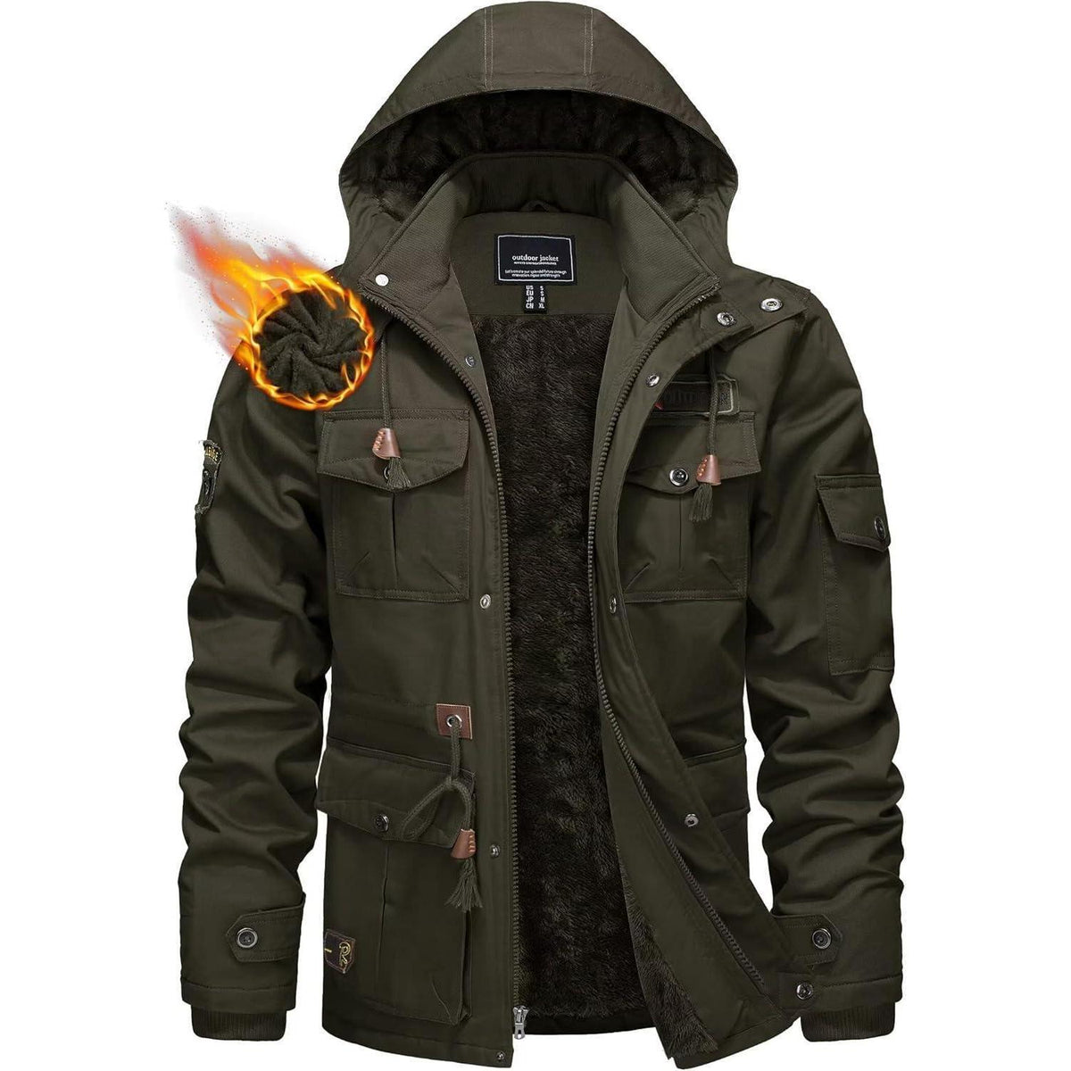 Winterparka Herren Fleecegefüttert Dunkeloliv Größe S