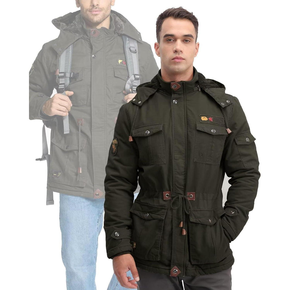 Winterparka Herren Fleecegefüttert Dunkeloliv Größe S