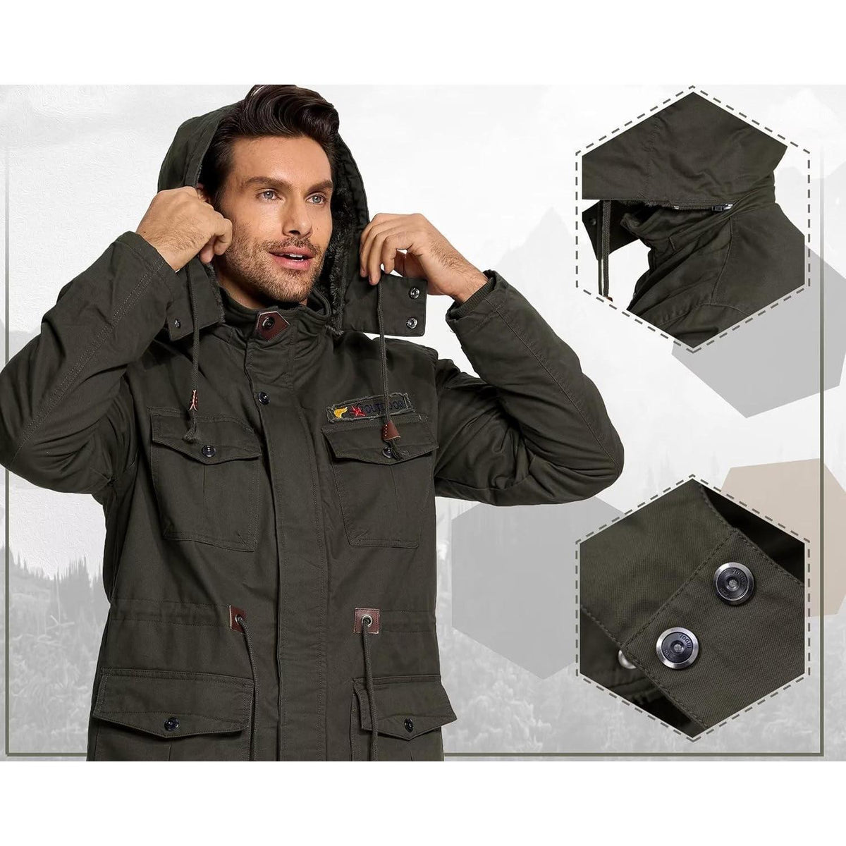 Winterparka Herren Fleecegefüttert Dunkeloliv Größe S