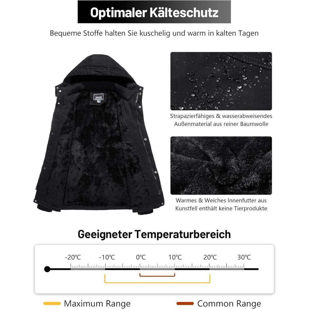 Herren Winterparka Fleecegefüttert mit Taschen & Kapuze