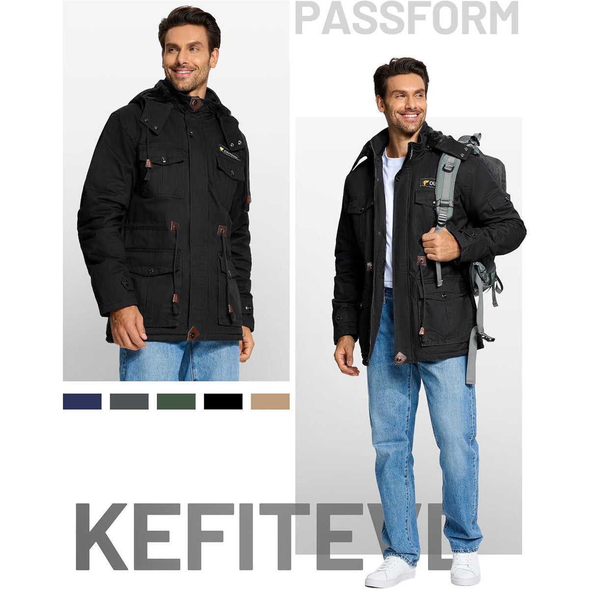 Herren Winterparka Fleecegefüttert mit Taschen & Kapuze