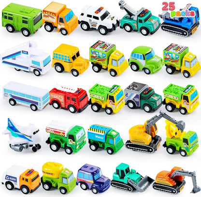 JOYIN 25 Stück Rückzieh Stadtautos Lastwagen Spielzeug Set Kinder Mädchen Jungen