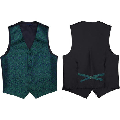Herren Weste Krawatte Einstecktuch Set Paisley Floral Jacquard Grün 3XL