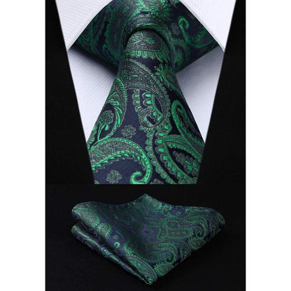 Herren Weste Krawatte Einstecktuch Set Paisley Floral Jacquard Grün 3XL