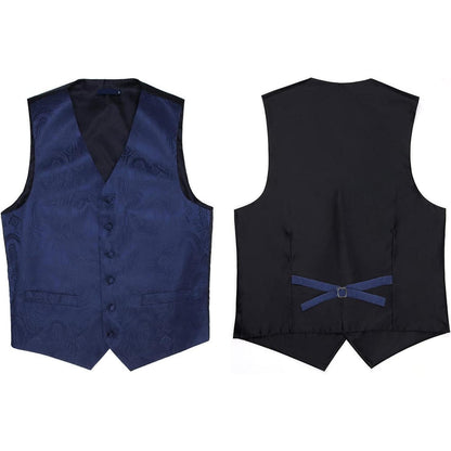 Herren Weste Krawatte Einstecktuch Set Paisley Floral Jacquard Blau