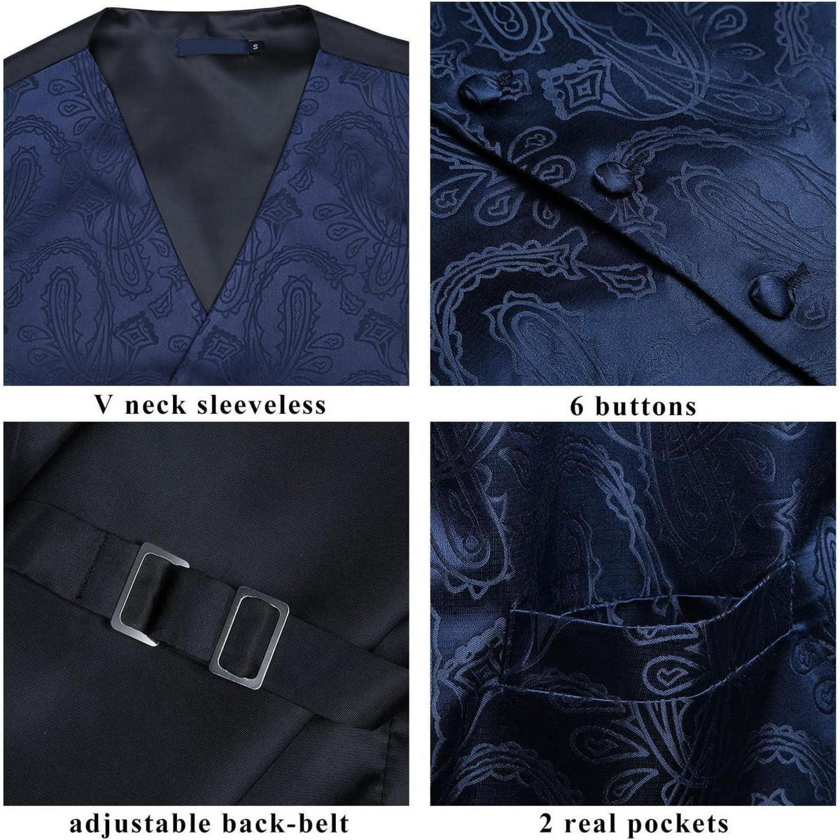 Herren Weste Krawatte Einstecktuch Set Paisley Floral Jacquard Blau