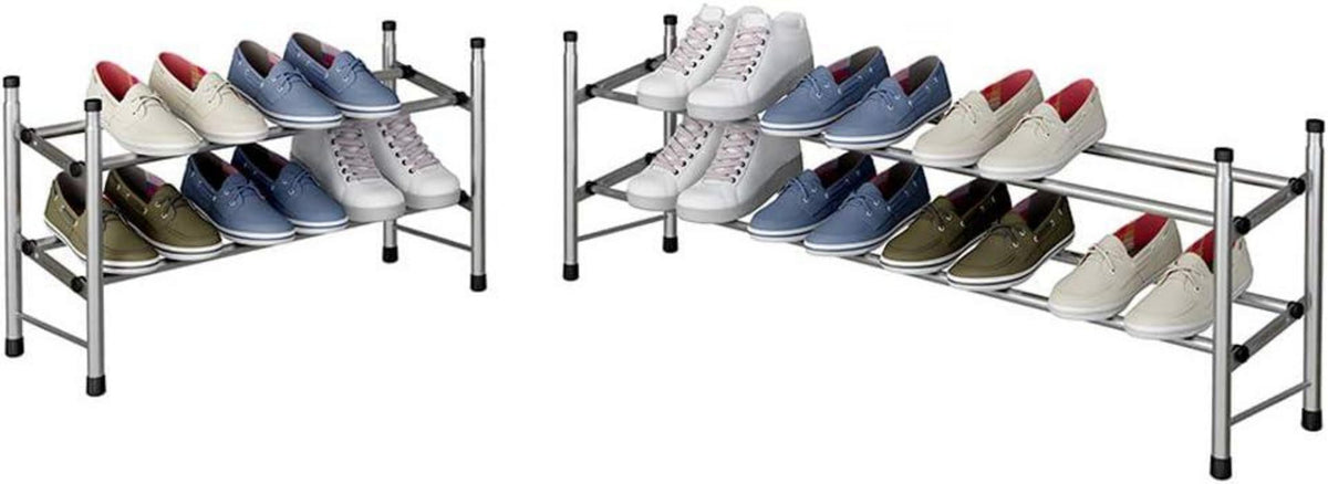 Ausziehbares Schuhregal 12 Paar Schuhe 2 Ebenen Flur Stauraum 62~114x22x35cm