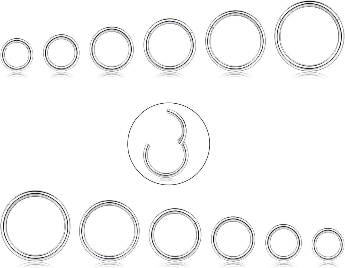 12Pcs 16G Edelstahl Piercing Nasen Lippe Septum Ohr Silberton