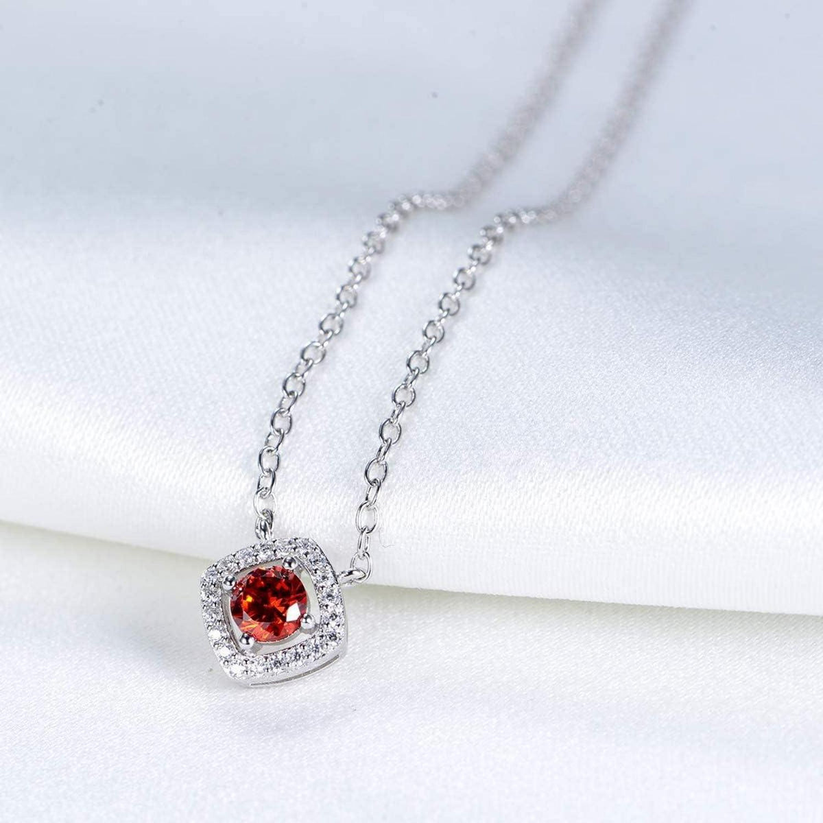 925 Sterling Silber Damen Halskette mit Zirkonia Anhänger Rot 45cm
