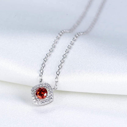 925 Sterling Silber Damen Halskette mit Zirkonia Anhänger Rot 45cm