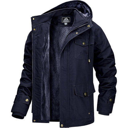 Herren Winterjacke gefüttert Fleece Parka Dunkelblau