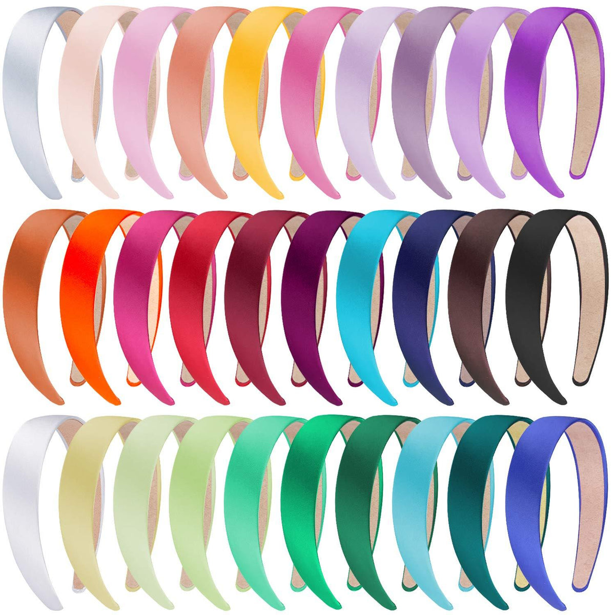 30er Pack Satin Stirnbänder für Damen, Mädchen - Multicolor Haarreifen