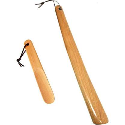 2er Pack Holz Schuhlöffel mit Seil für Mann Frau Kind in Lederoptik