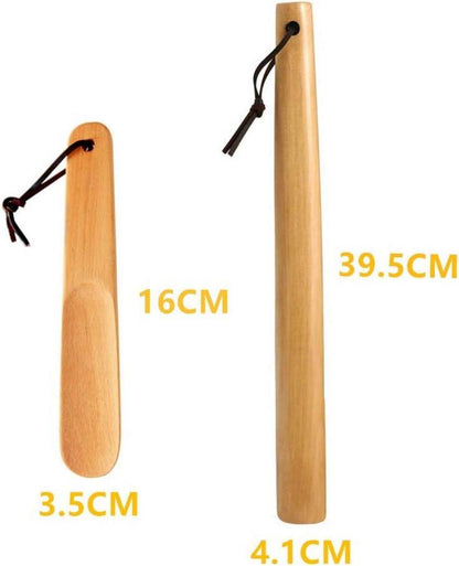 2er Pack Holz Schuhlöffel mit Lederseil für Mann Frau Kind